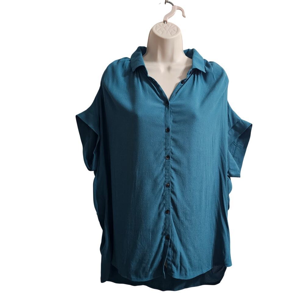 MADEWELL Central Drapey Shirt in Teal Blue Size M